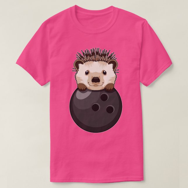 Hedgehog at Bowling with Bowling ball T-Shirt (Design Front)
