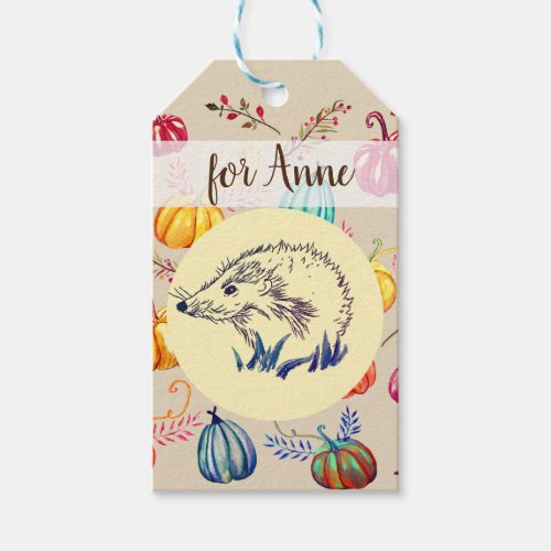 Hedgehog Autumn Art  Custom  Gift Tag