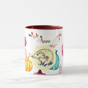 Hedgehog Autumn Art Custom Name Mug