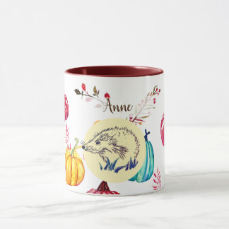 Hedgehog Autumn Art Custom Name Mug