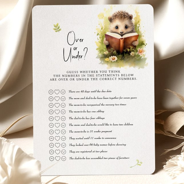 Hedgehog Baby Shower Game Over or Under? Invitation (Creator Uploaded)