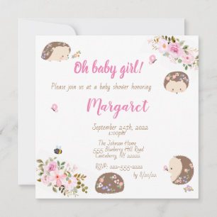 Hedgehog Baby Shower Invitation for Baby Girl