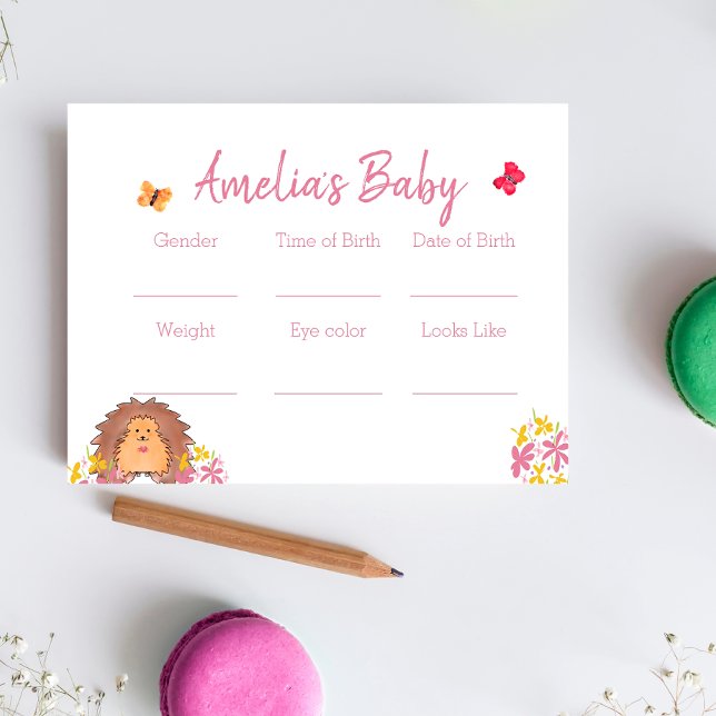 Hedgehog Baby Shower Predictions Game Card (Creator Uploaded)