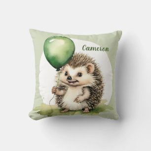 Hedgehog Balloon Cute Gender Neutral Personalized  Throw Pillow