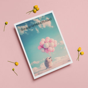 Hedgehog Balloons & Clouds Birthday Card