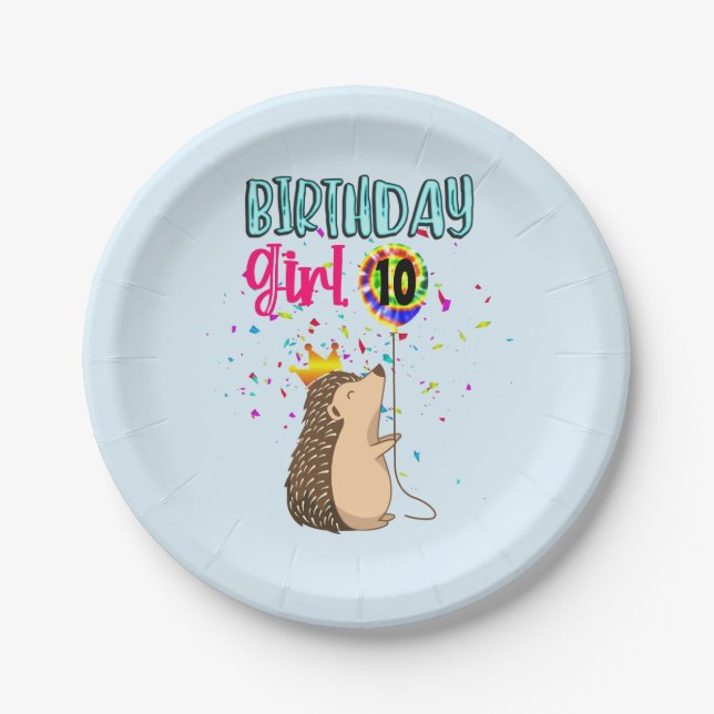 Hedgehog Birthday Girl Party Gifts  Paper Plates (Front)