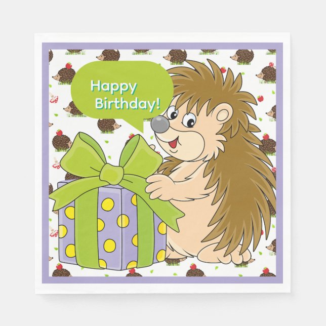 Hedgehog Birthday Napkins (Front)