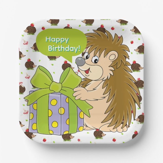 Hedgehog Birthday Paper Plates (Front)