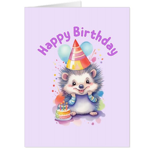 Hedgehog Birthday Whimsical Watercolor Card