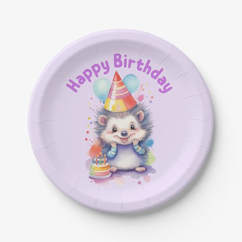 Hedgehog Birthday Whimsical Watercolor Paper Plates