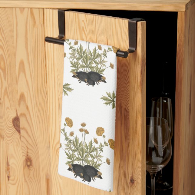 Hedgehog Botanical Woodland Pattern  Kitchen Towel (Thirds Fold)