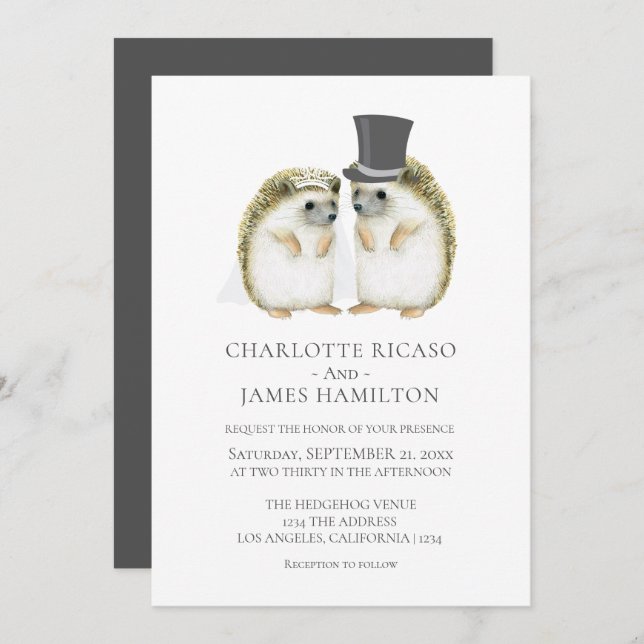 Hedgehog Bride Groom Cute Wedding Personalized Invitation (Front/Back)