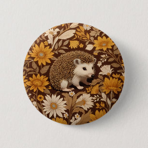 Hedgehog Brown Floral William Morris Inspired Button