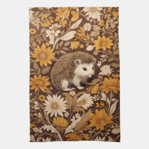 Hedgehog Brown Floral William Morris Inspired Kitchen Towel