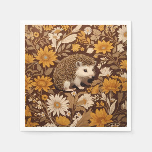 Hedgehog Brown Floral William Morris Inspired Napkins