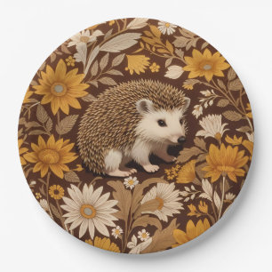 Hedgehog Brown Floral William Morris Inspired Paper Plates