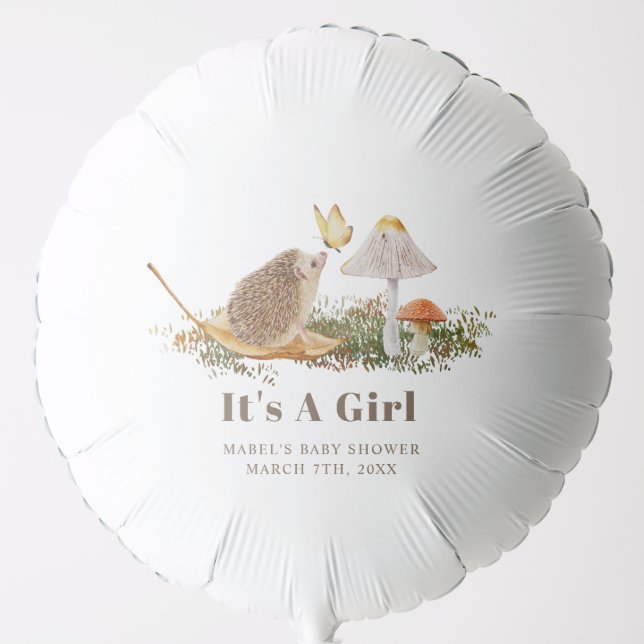 Hedgehog Butterfly Mushroom Woodland Baby Shower Balloon (Front)