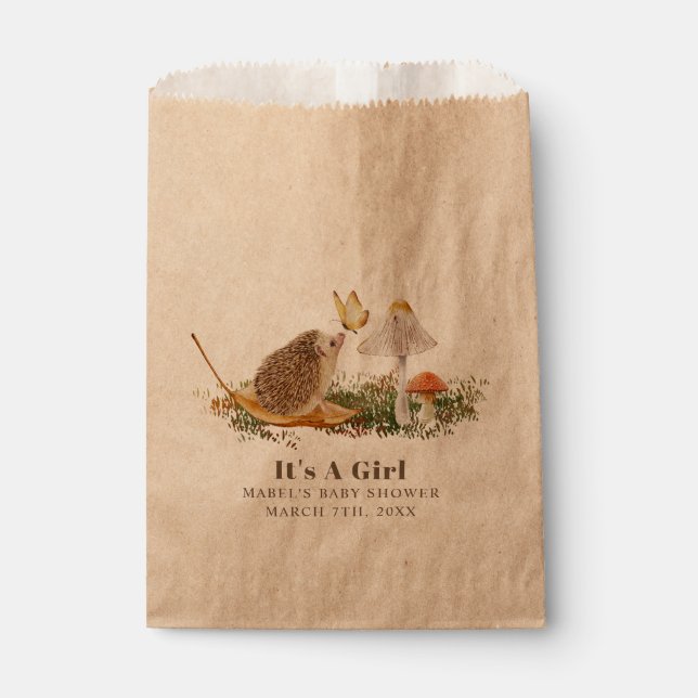 Hedgehog Butterfly Mushroom Woodland Baby Shower Favor Bag (Front)