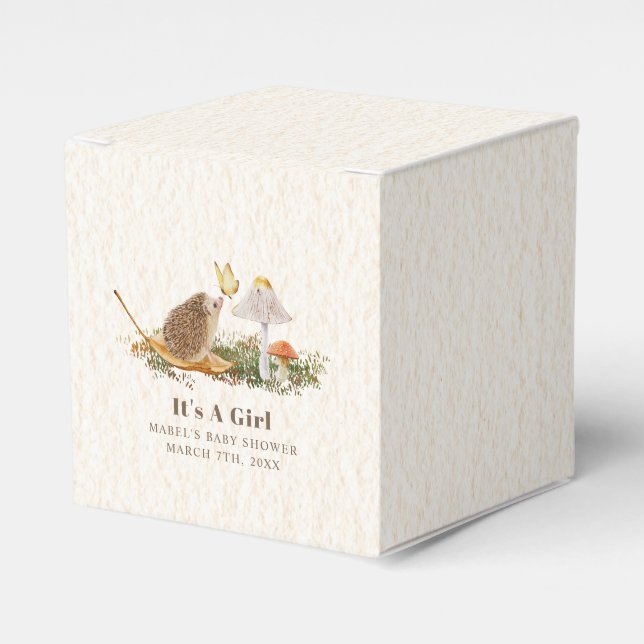 Hedgehog Butterfly Mushroom Woodland Baby Shower Favor Boxes (Front Side)
