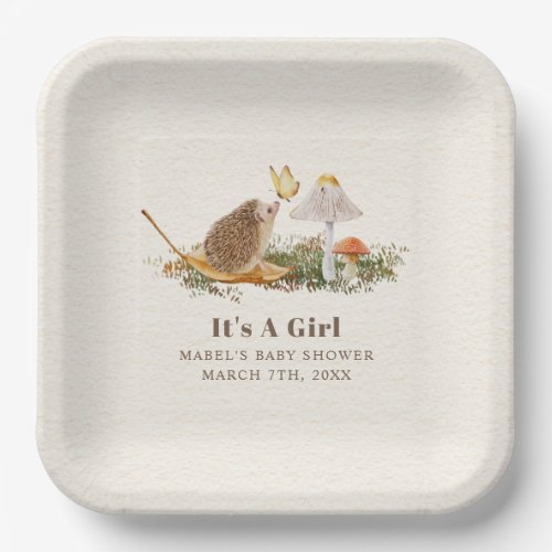 Hedgehog Butterfly Mushroom Woodland Baby Shower Paper Plates