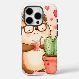 Hedgehog Cactus Cheers Watercolor iPhone 16 Pro Case
