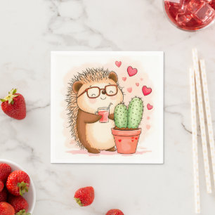 Hedgehog Cactus Cheers Watercolor Napkins