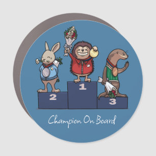 Hedgehog Champion On Board Well Done Gift Artwork Car Magnet