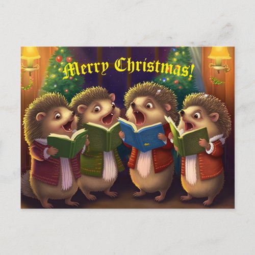 Hedgehog Choir Singing Christmas Carols Postcard