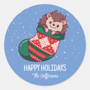 Hedgehog Christmas Animal Snowy Winter Holiday Classic Round Sticker