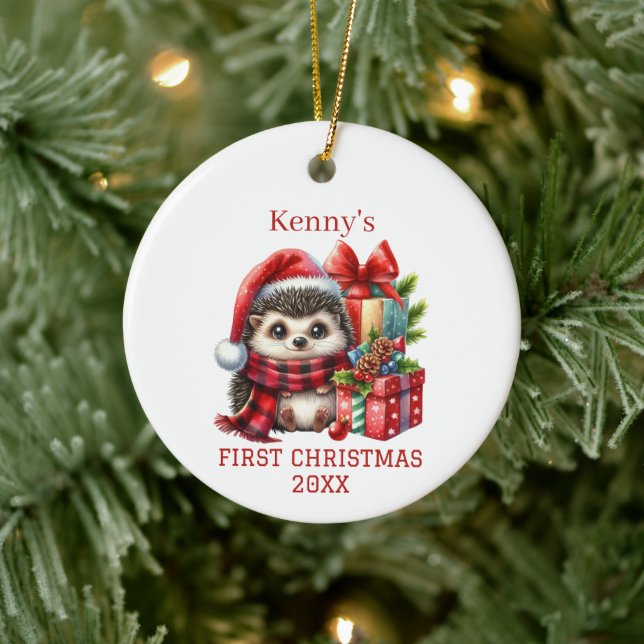Hedgehog Christmas Ceramic Ornament (Tree)