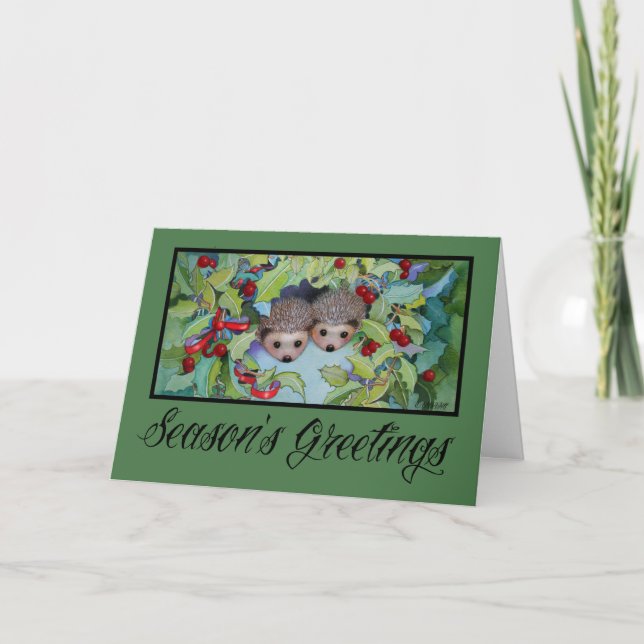 Hedgehog Christmas Holiday Card (Front)