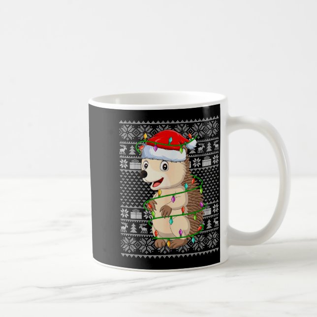 Hedgehog Christmas Lights Ugly Sweater Funny Santa Coffee Mug (Right)