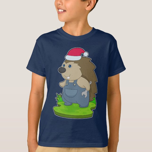 Hedgehog Christmas Mechanic T-Shirt (Front)