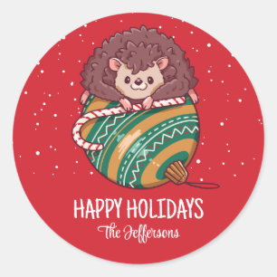 Hedgehog Christmas Ornament Snowy Winter Holiday Classic Round Sticker