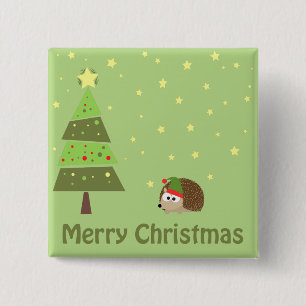 Hedgehog Christmas Scene Pinback Button