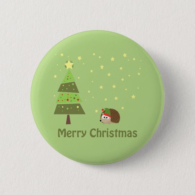 Hedgehog Christmas Scene Pinback Button (Front)