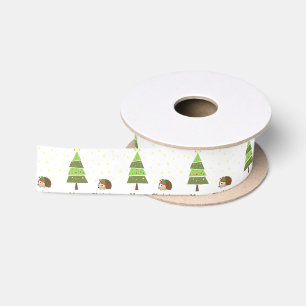 Hedgehog Christmas Scene Satin Ribbon
