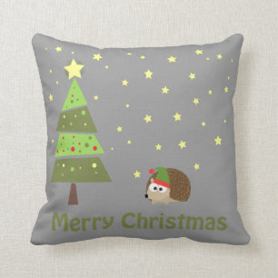 Hedgehog Christmas Scene Throw Pillow