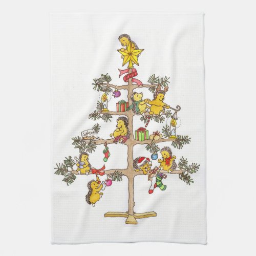 Hedgehog Christmas Tree Kitchen Towel