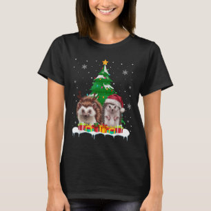 Hedgehog Christmas Tree Lights Santa Reindeer Xmas T-Shirt