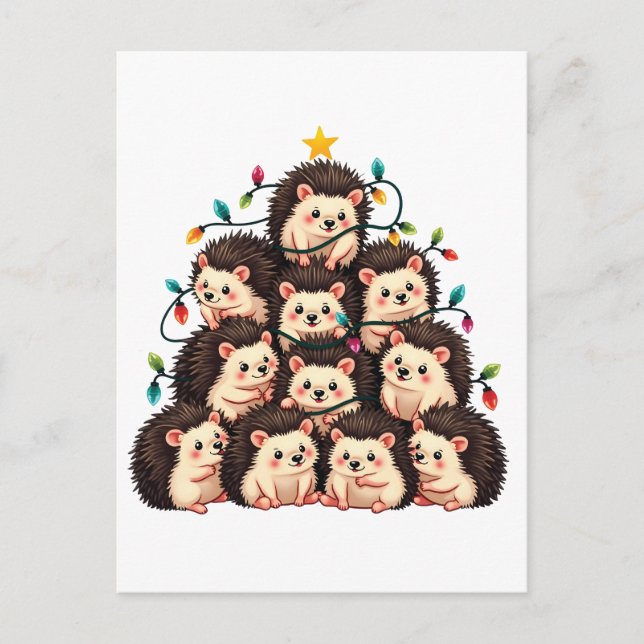 Hedgehog Christmas Tree Merry Christmas Xmas  Announcement Postcard (Front)