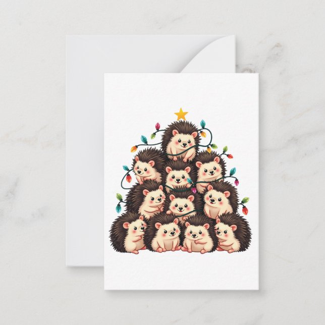 Hedgehog Christmas Tree Merry Christmas Xmas  Note Card (Front)