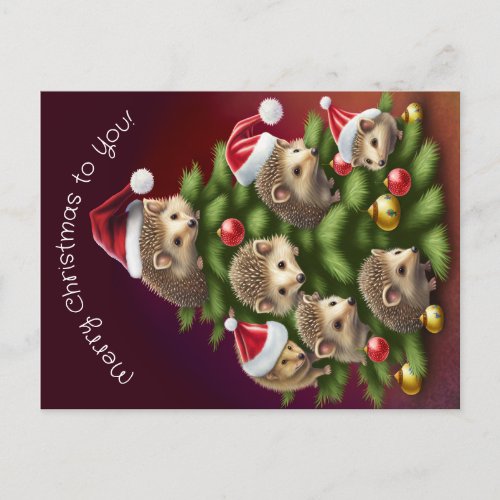 Hedgehog Christmas Tree Postcard