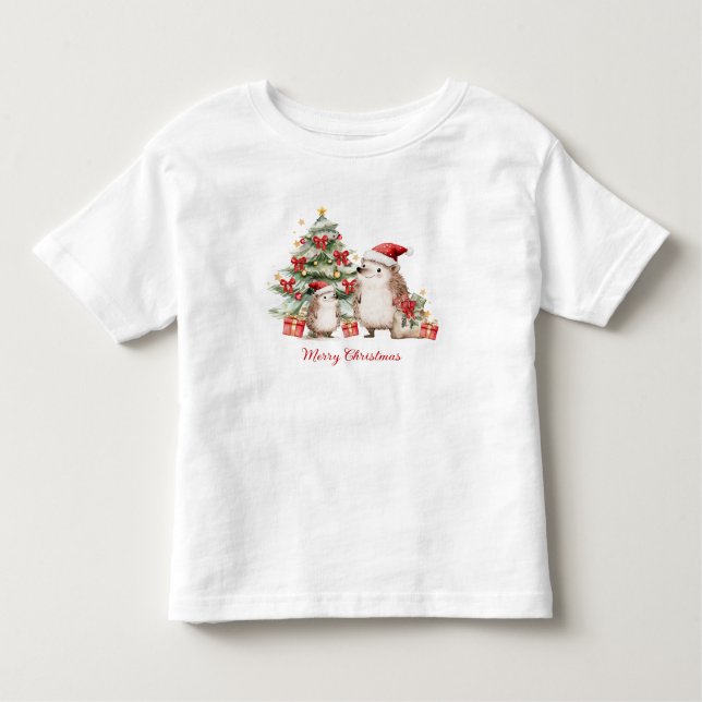 Hedgehog Christmas Tree Presents Kids Toddler T-shirt (Front)