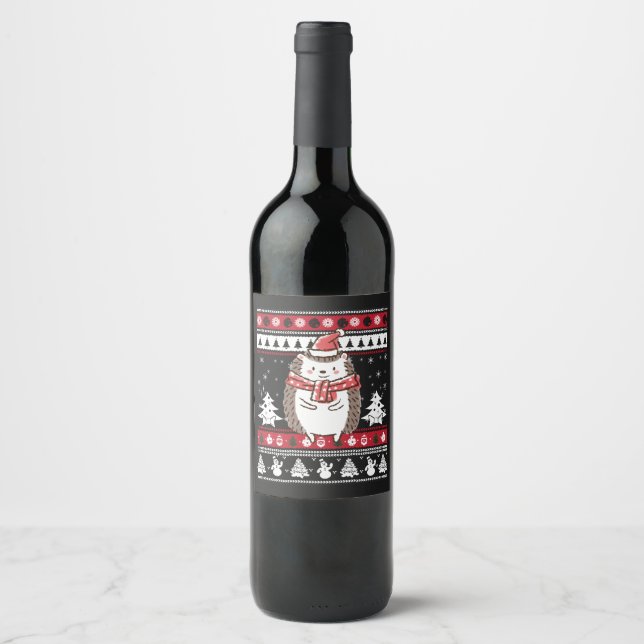 Hedgehog Christmas Wine Label (Front)