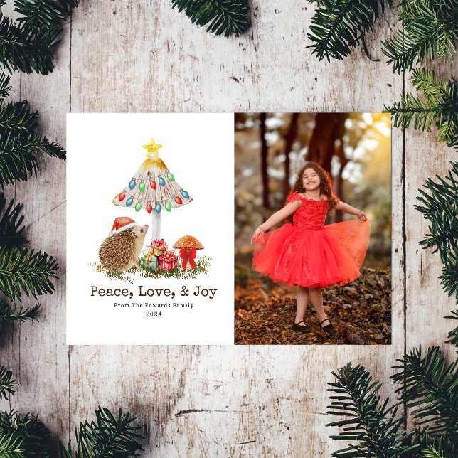 Hedgehog Christmas Woodland Mushroom Photo Invitation (Creator Uploaded)