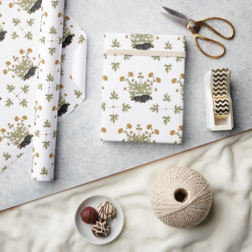 Hedgehog Cottage_core Wildflower  Woodland Wrapping Paper