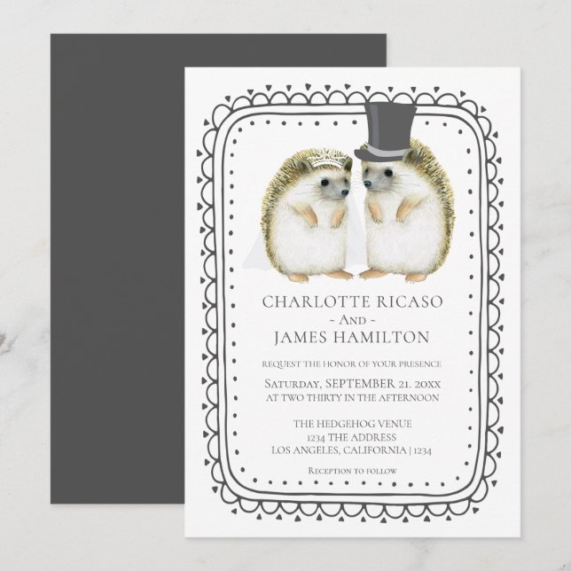 Hedgehog Couple Cute Wedding Personalized Invitation (Front/Back)