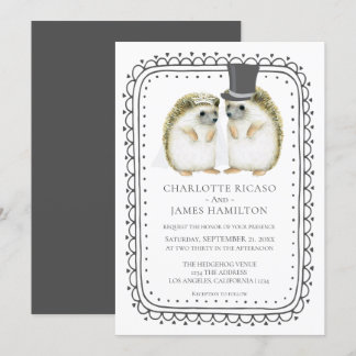 Hedgehog Couple Cute Wedding Personalized Invitation