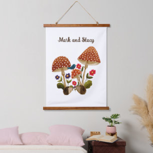Hedgehog Couple in a Mushroom Forest Hanging Tapestry